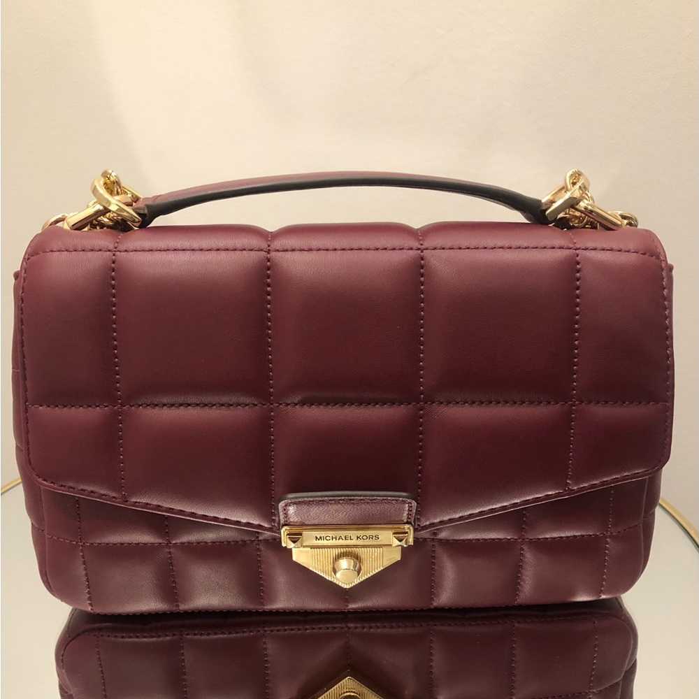 Michael Kors Dark Berry Quilted Shoulder Bag with Gold Hardware
